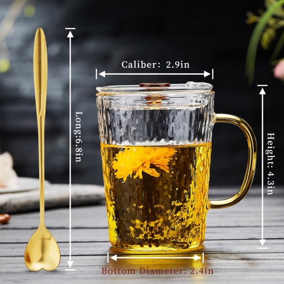 Coffee Mug,400ml/13oz Glass Mug Borosilicate Glass Coffee Mug with Lid and Spoon - Picture 5 of 6